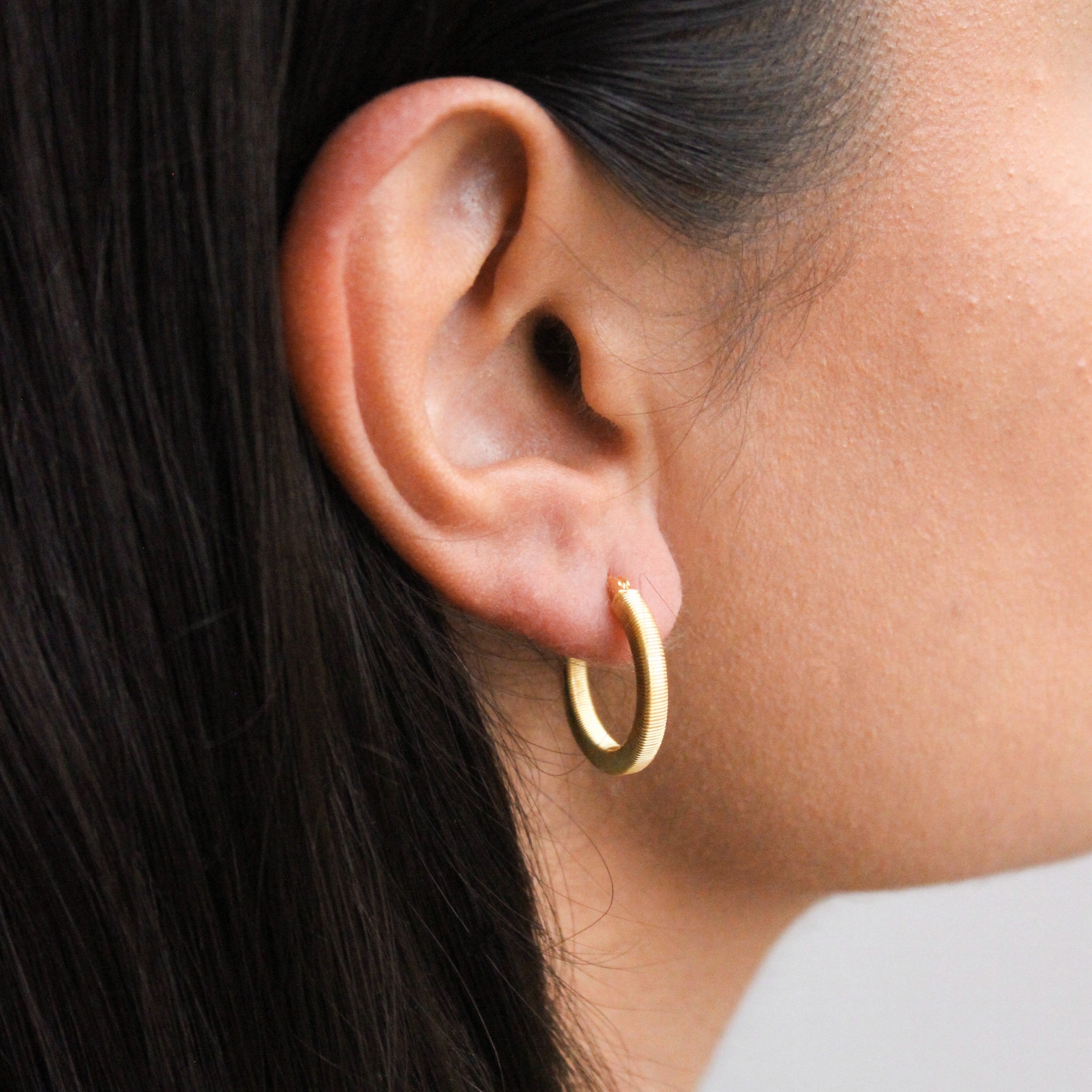 Gold Plated Sterling Silver Chunky Lined 20mm Hoop Earrings