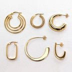 Gold Plated Sterling Silver Triple Line Circle Hoop Earrings