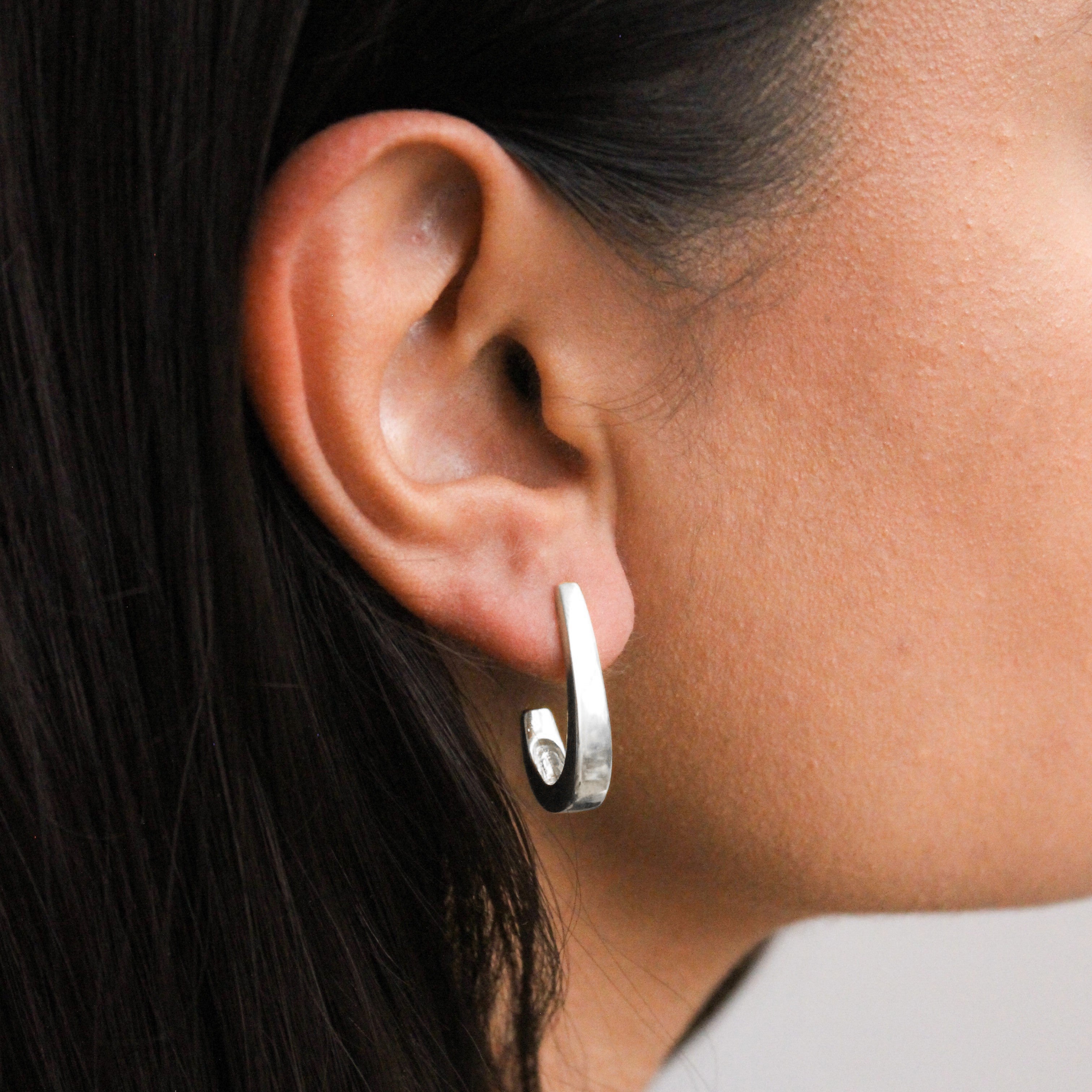 Sterling Silver Hooked Claw Open Hoop Stud Earrings