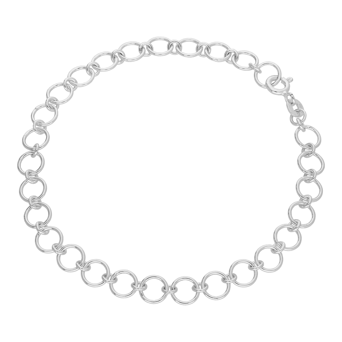 Sterling Silver Simple Round Link Chain Bracelet 7 Inches