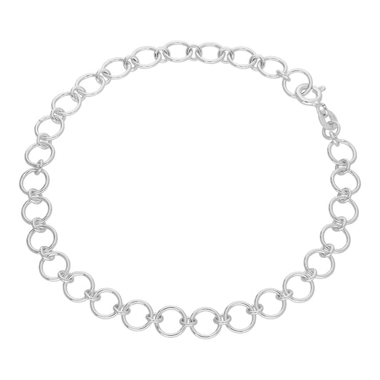 Sterling Silver Simple Round Link Chain Bracelet 7 Inches