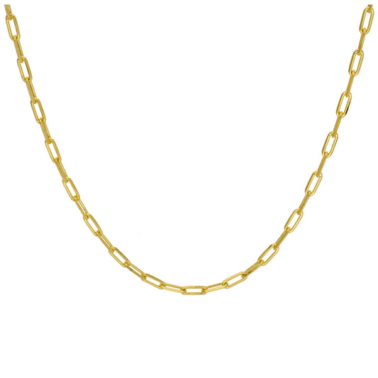 Gold Plated Sterling Silver Flat Long Link Necklace 18 Inches