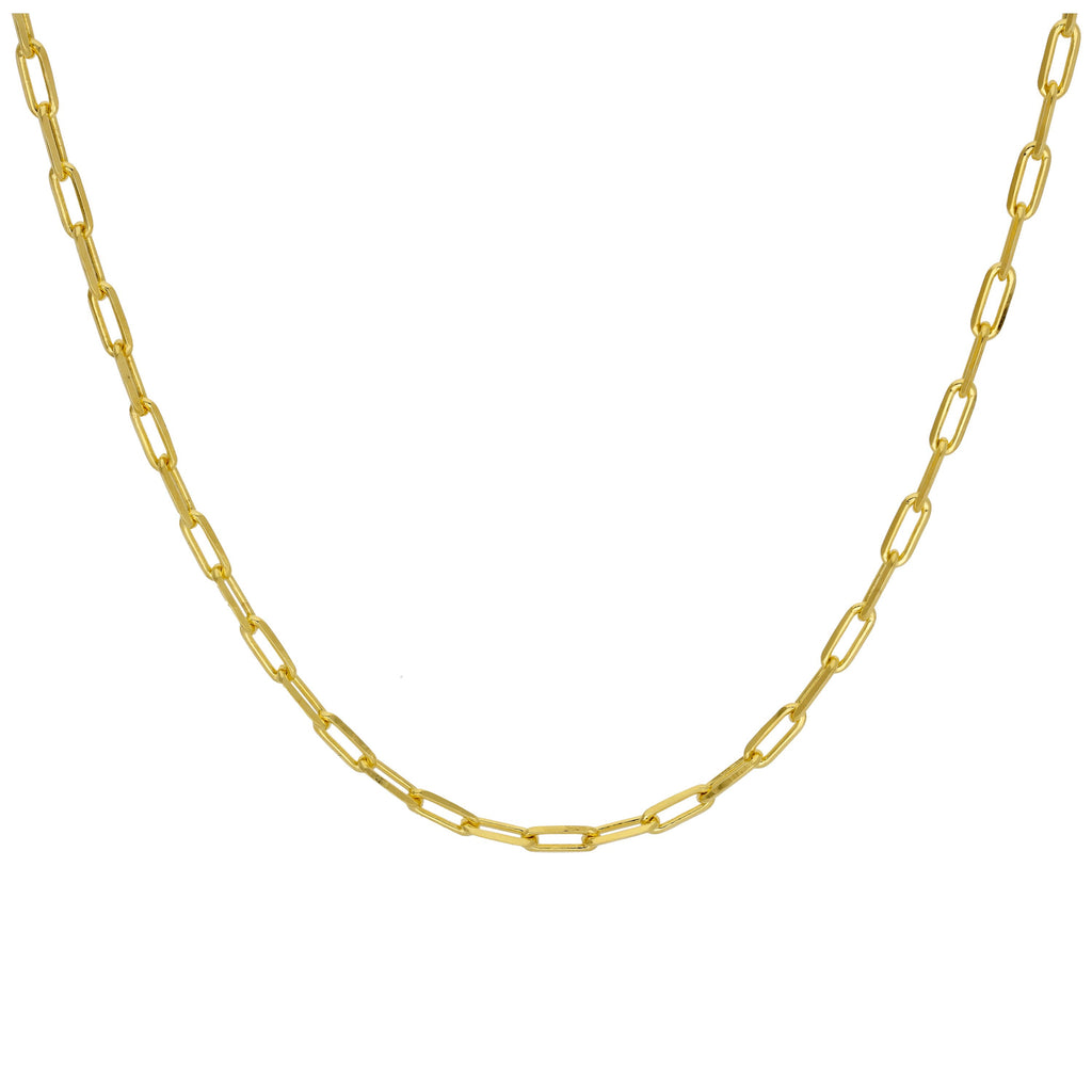 Gold Plated Sterling Silver Flat Long Link Necklace 18 Inches