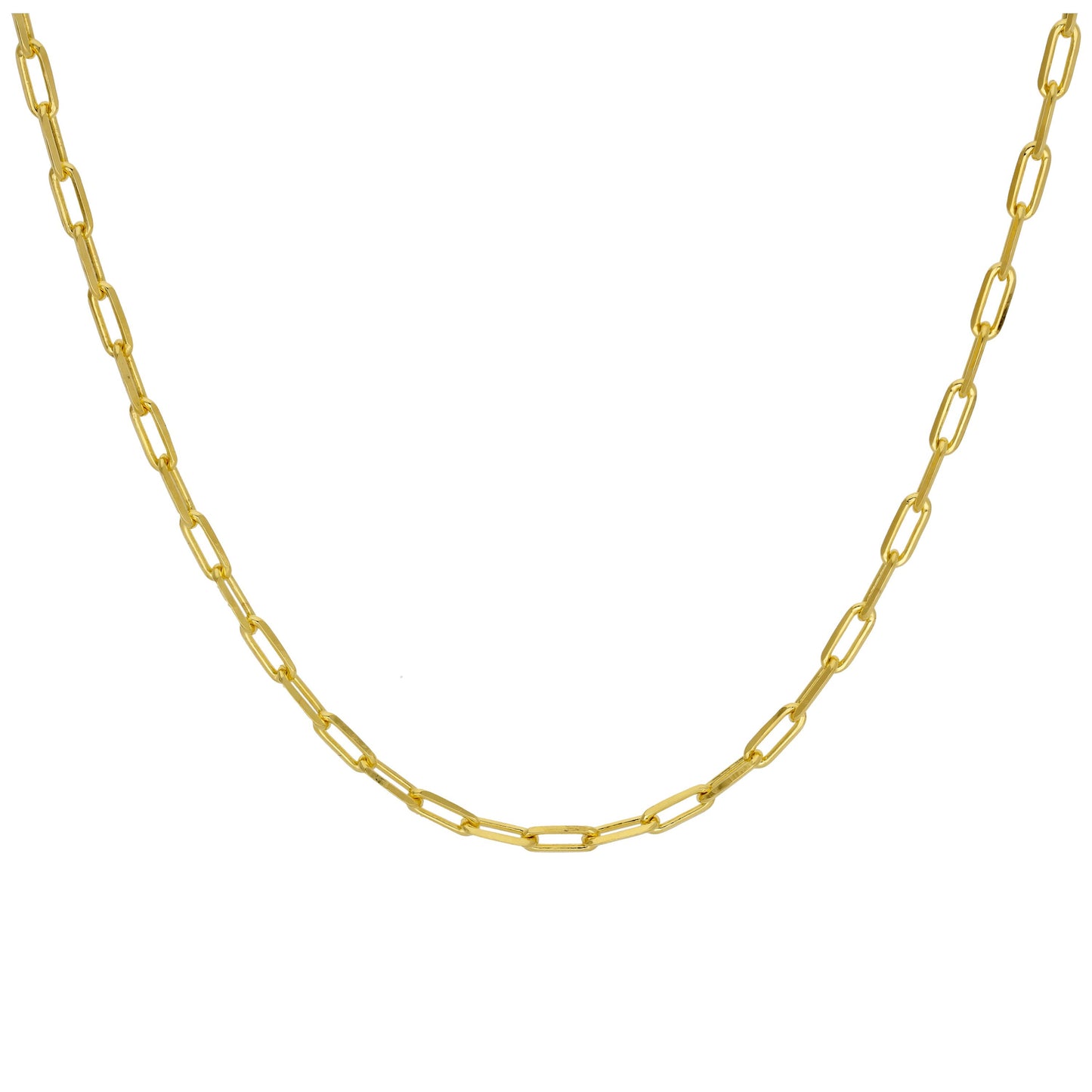 Gold Plated Sterling Silver Flat Long Link Necklace 18 Inches