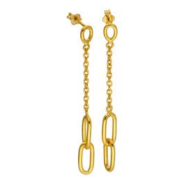 Gold Plated Sterling Silver Long Link Drop Stud Earrings