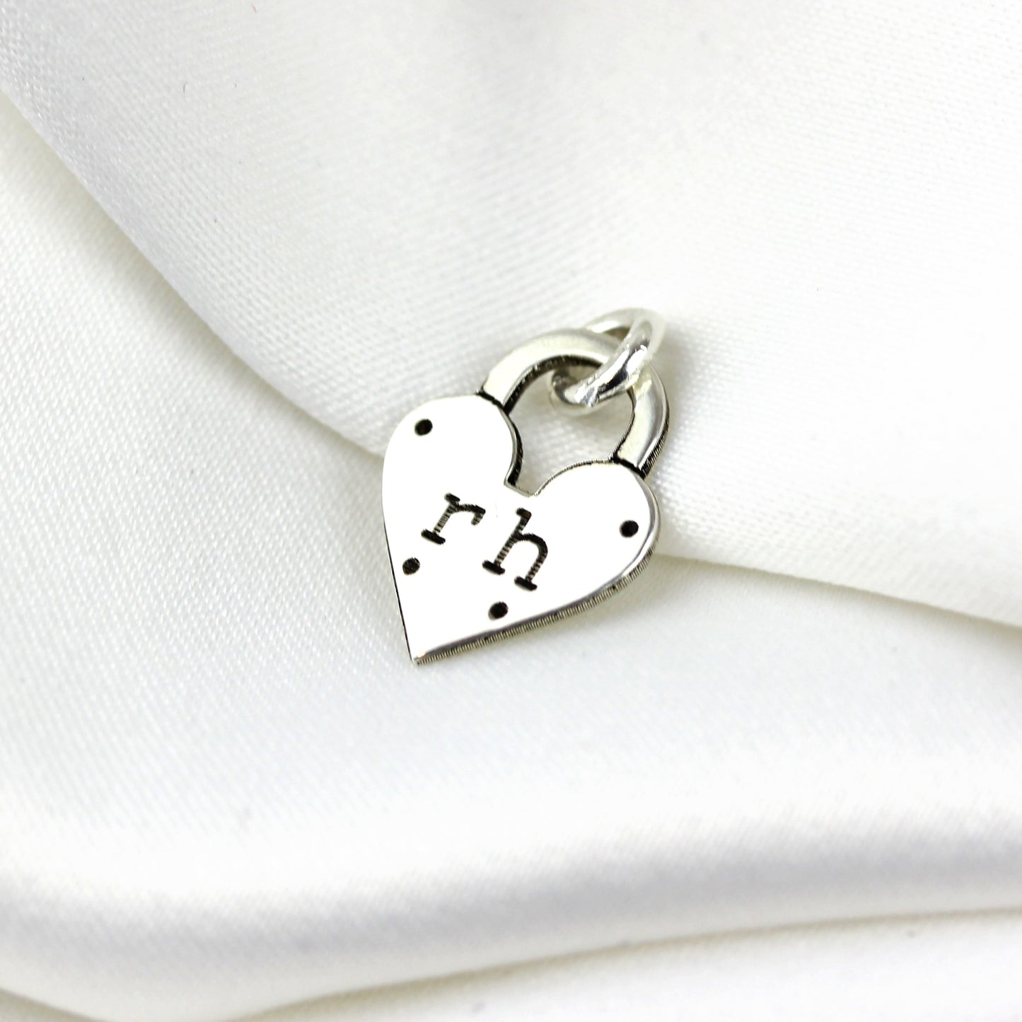 Simple Bespoke Sterling Silver Initials Heart Padlock Charm