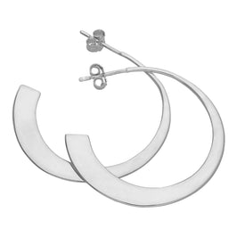 Sterling Silver Flat Tapered Open Hoop Stud Earrings