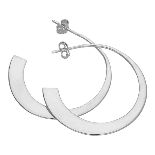 Sterling Silver Flat Tapered Open Hoop Stud Earrings