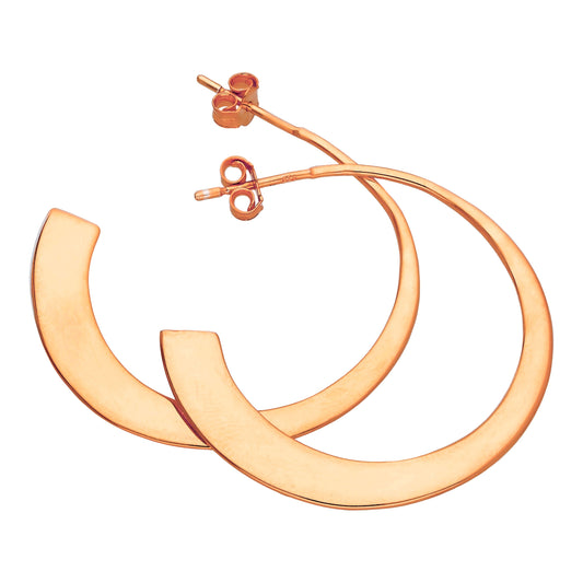 Rose Gold Plated Sterling Silver Flat Open Hoop Stud Earrings