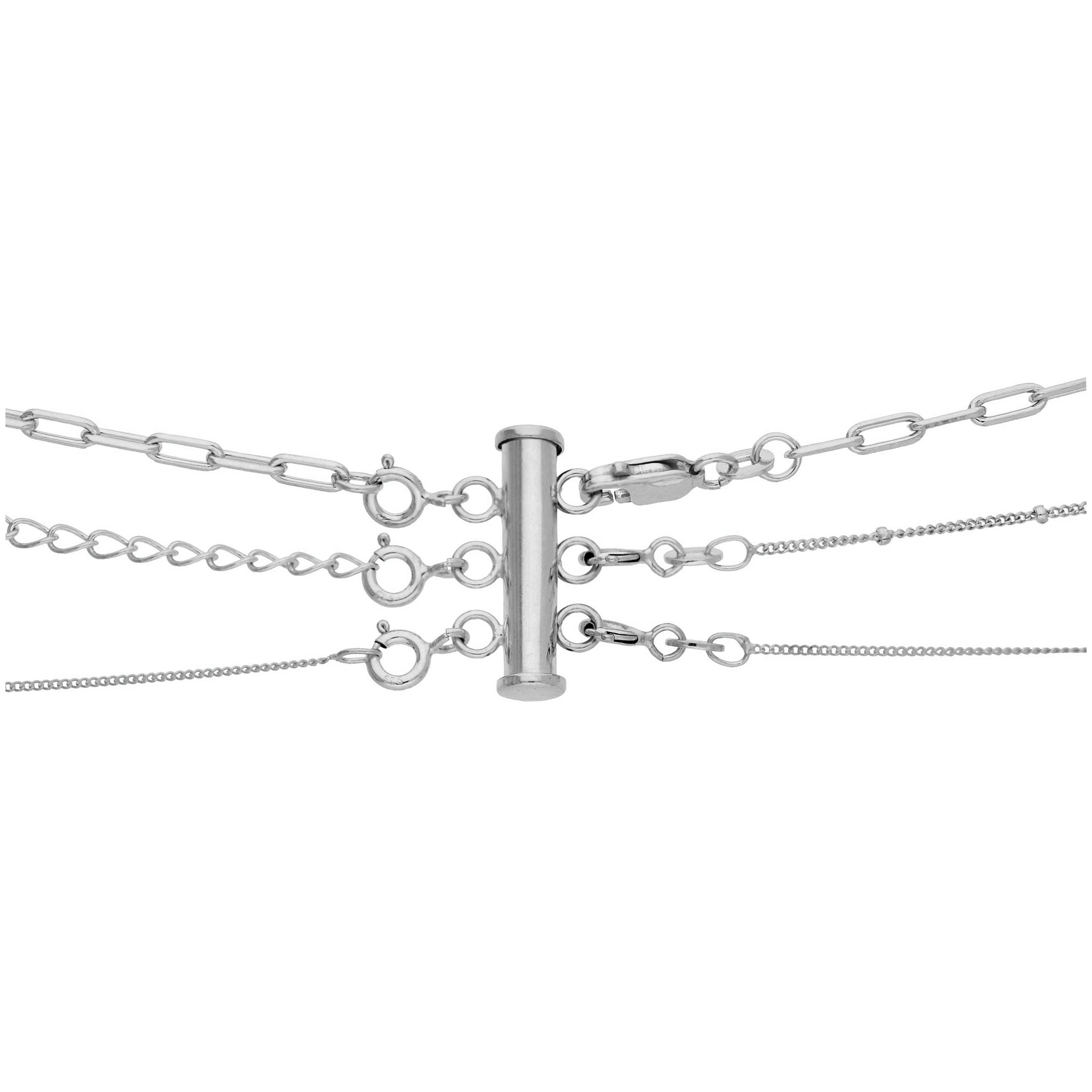 Sterling Silver 3 Row Bolt Ring Tube Layer Necklace Clasp