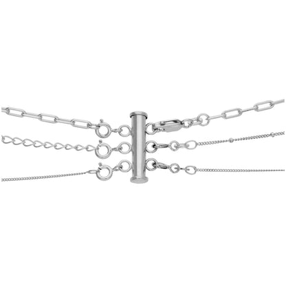 Sterling Silver 3 Row Bolt Ring Tube Layer Necklace Clasp
