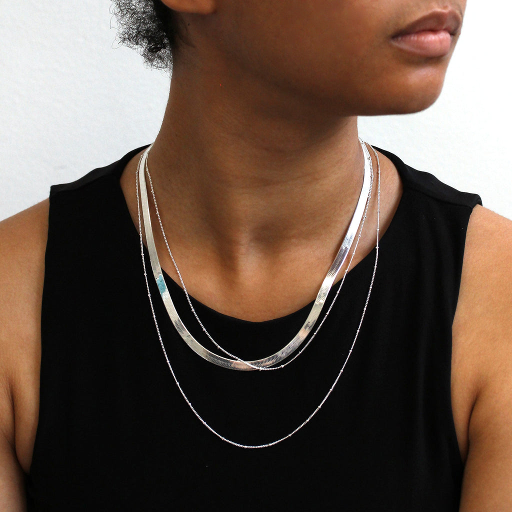 Sterling Silver 3 Row Bolt Ring Tube Layer Necklace Clasp