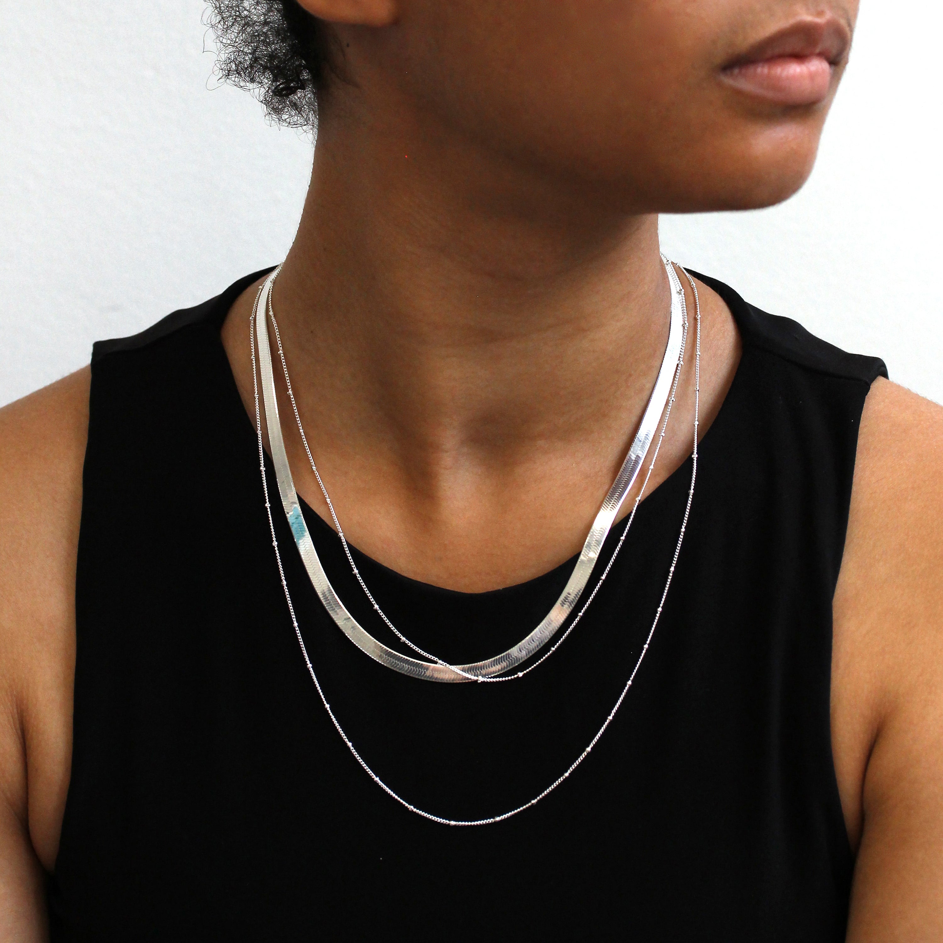 Sterling Silver 3 Row Bolt Ring Tube Layer Necklace Clasp