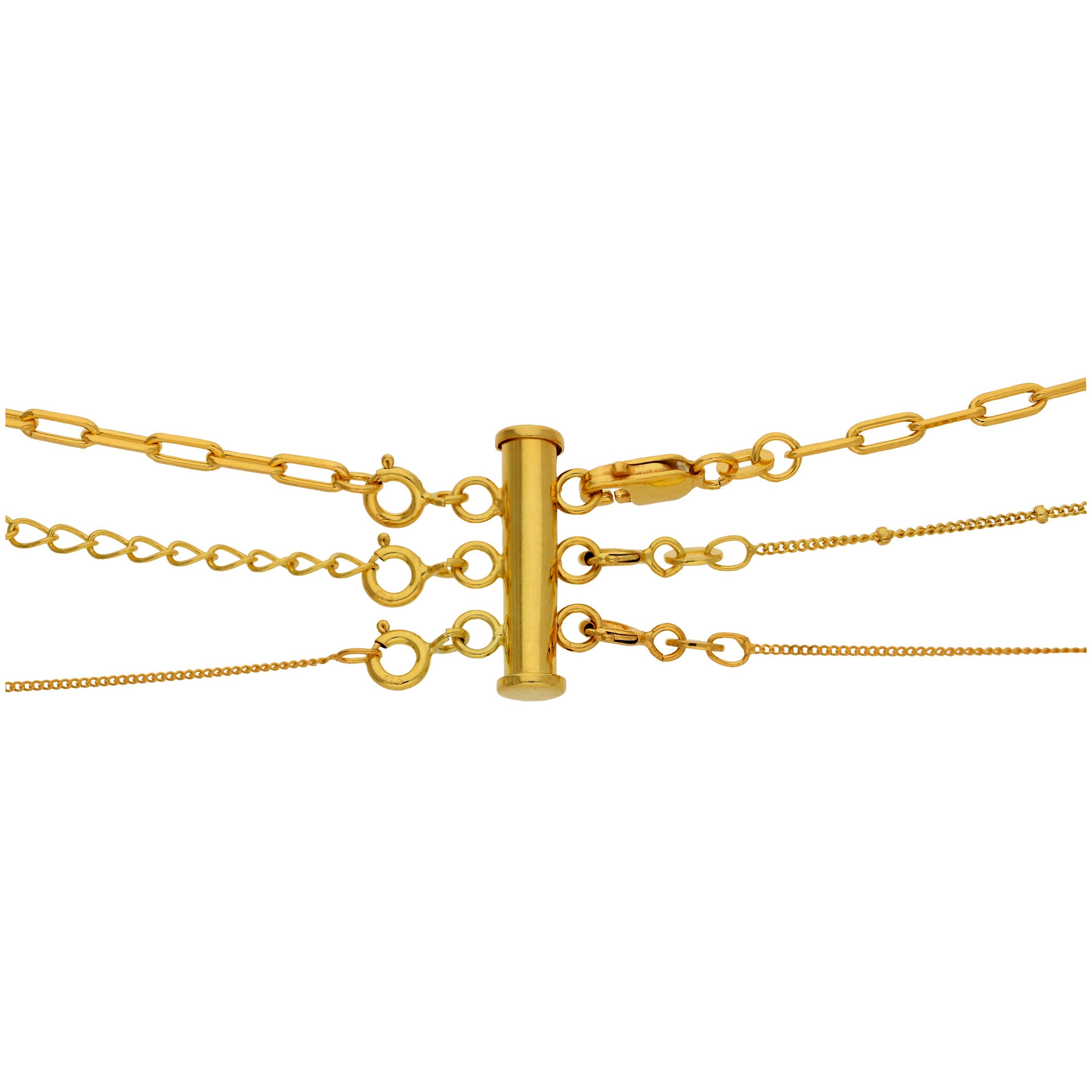 Gold Plated Sterling Silver 3 Row Bolt Ring Layer Necklace Clasp