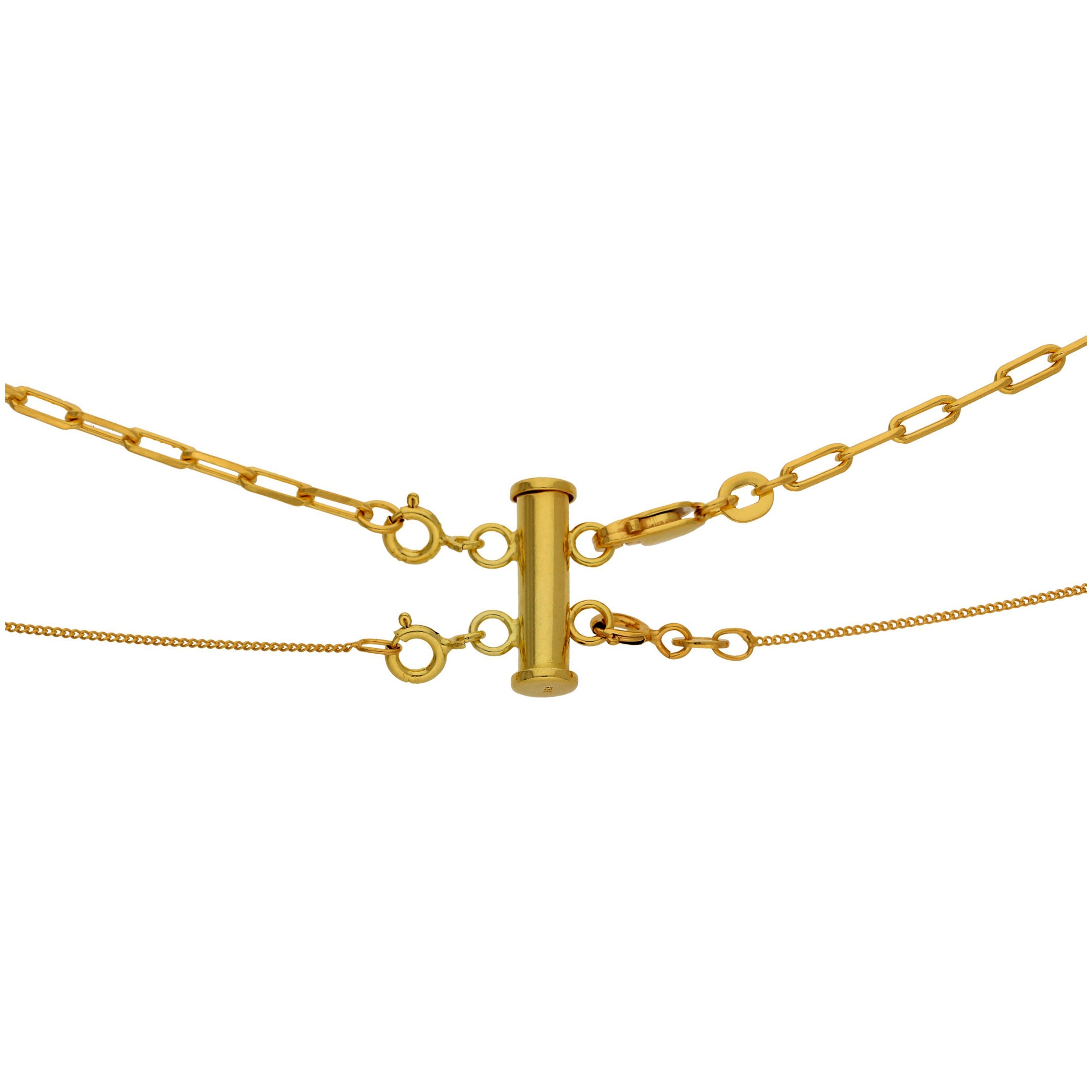 Gold Plated Sterling Silver 2 Row Bolt Ring Layer Necklace Clasp