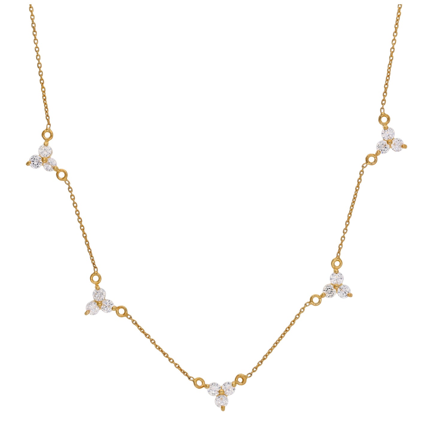 Gold Plated Sterling Silver Multi Trio CZ Cluster Necklace