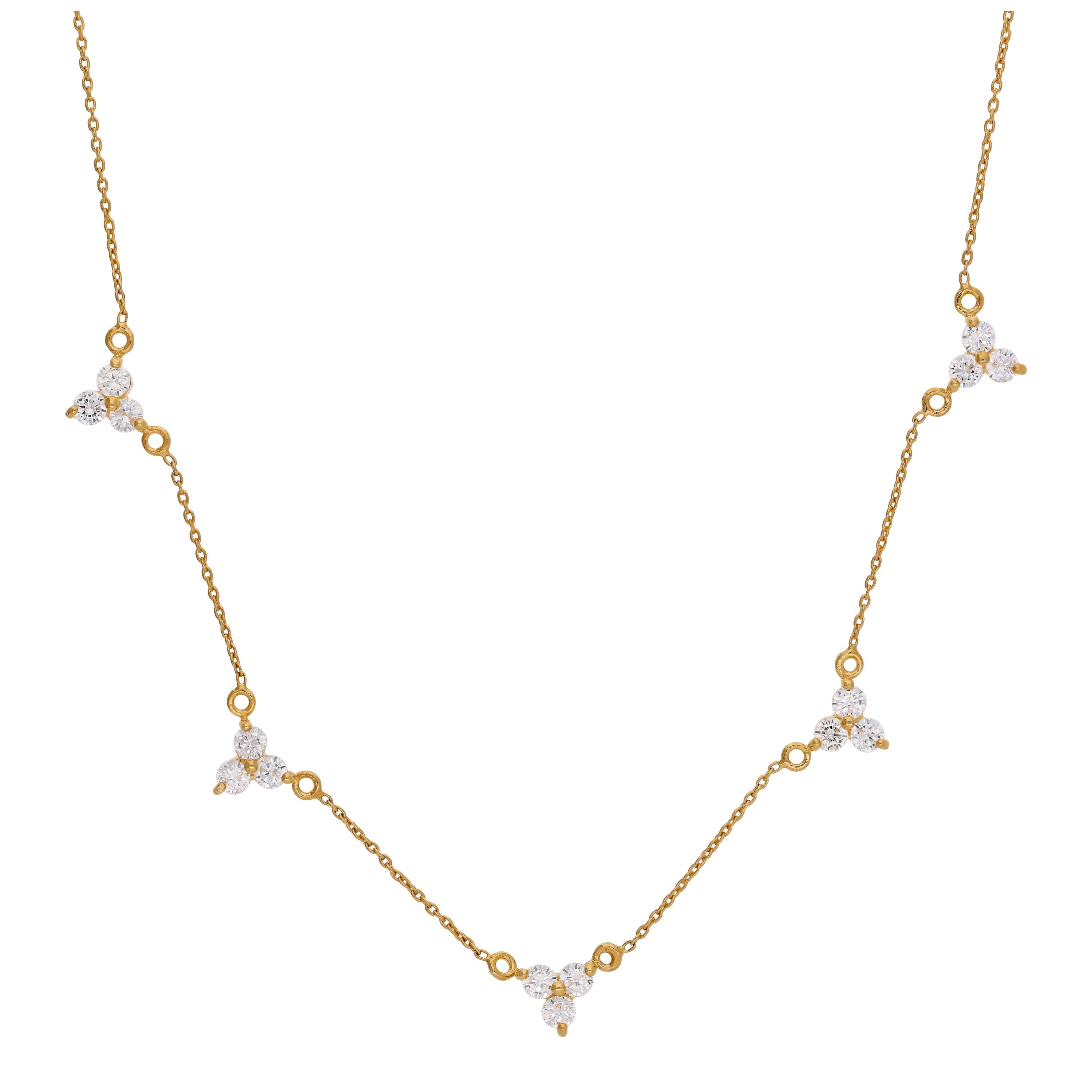 Gold Plated Sterling Silver Multi Trio CZ Cluster Necklace