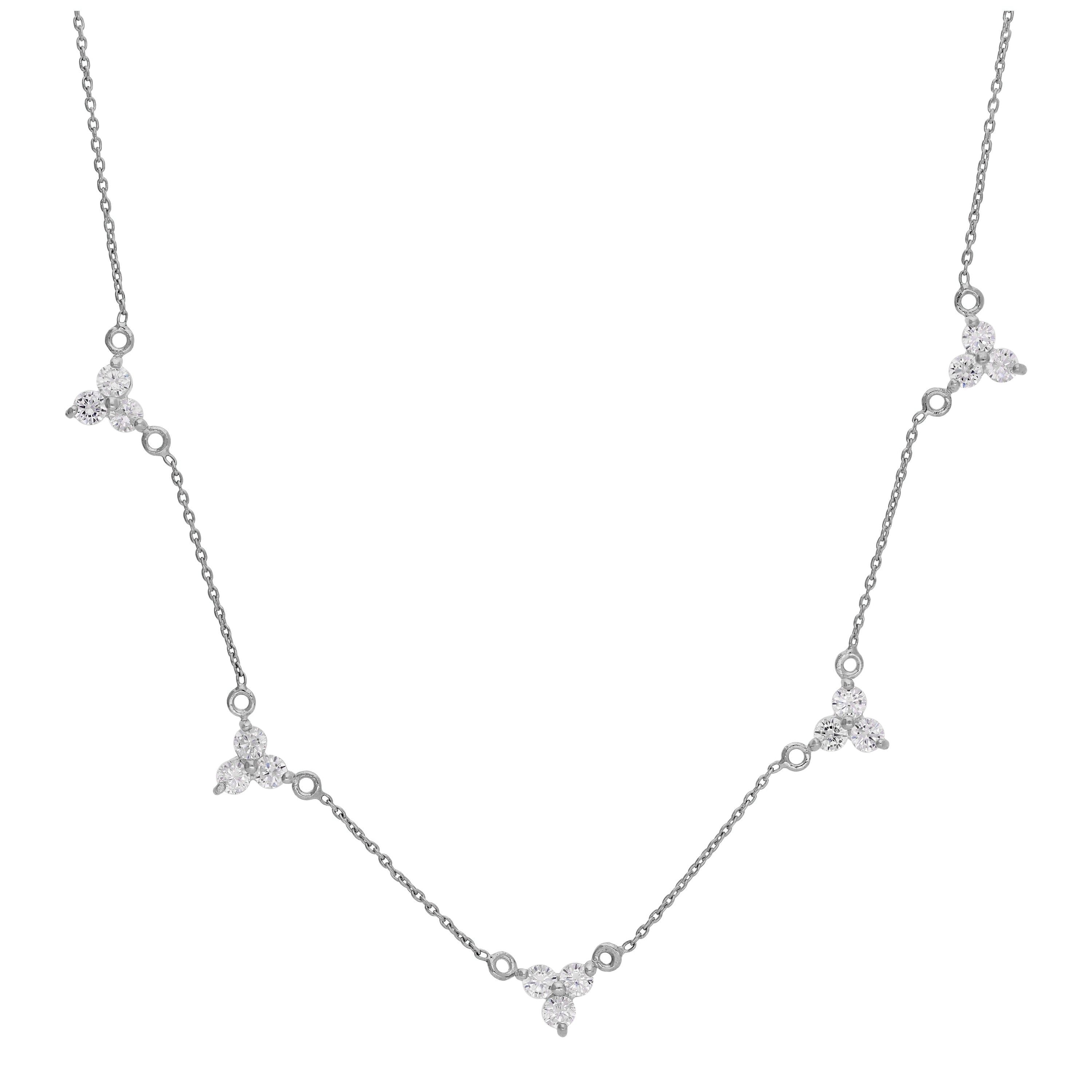 Sterling Silver Multi Trio CZ Cluster Adjustable Necklace