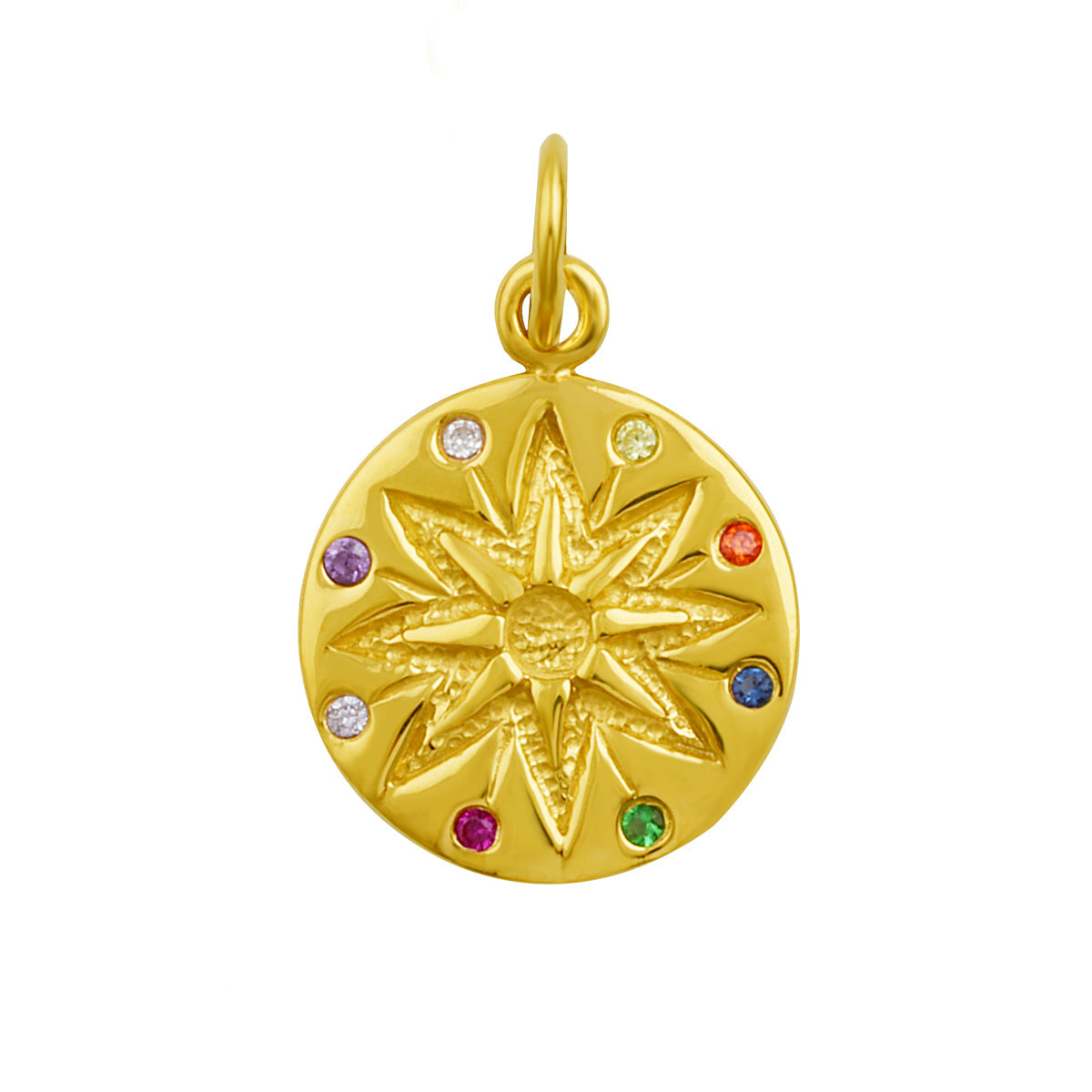 Gold Plated Sterling Silver Multicolour CZ Medallion Charm