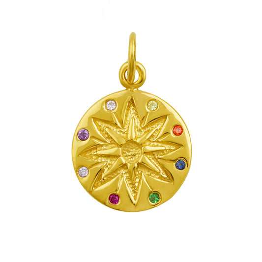 Gold Plated Sterling Silver Multicolour CZ Medallion Charm