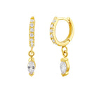 Gold Plated Sterling Silver CZ Marquise Charm Hoop Earrings