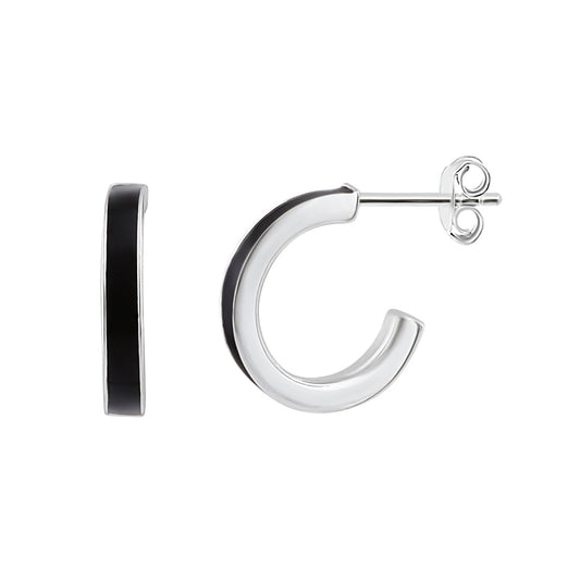 Sterling Silver Black 13mm Open Hoop Stud Earrings