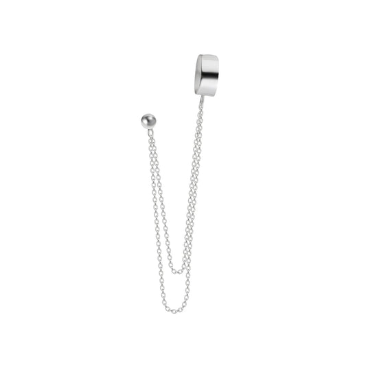 Sterling Silver Double Chain Ear Cuff 4mm Ball Stud Earring