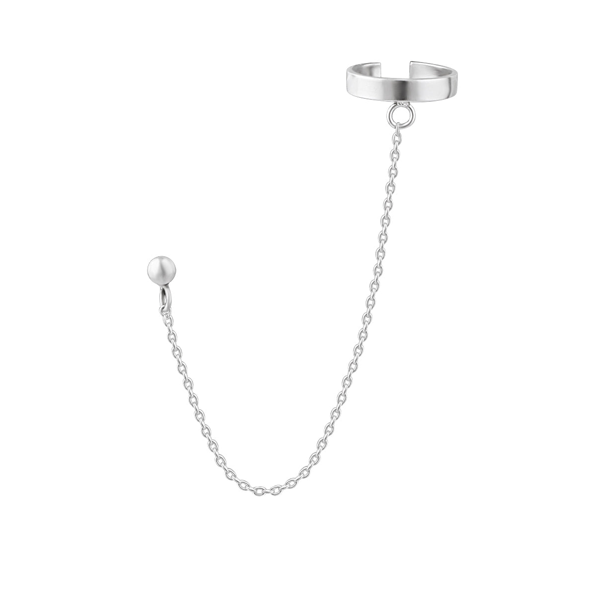 Single Sterling Silver Ear Cuff Ball Stud Chain Earring