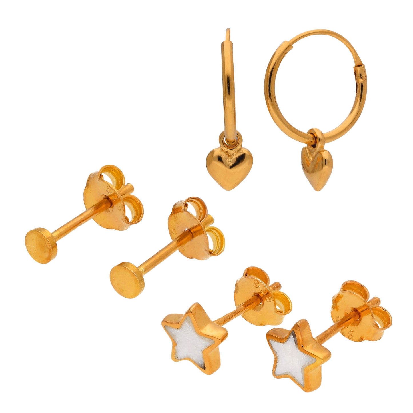 Small Gold Plated Sterling Silver Stud & Hoop Earrings Set