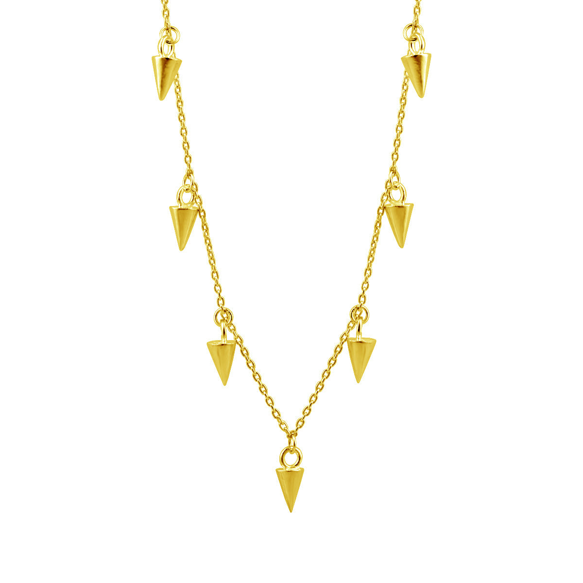 Gold Plated Sterling Silver Multi Spike 16 inch Necklace