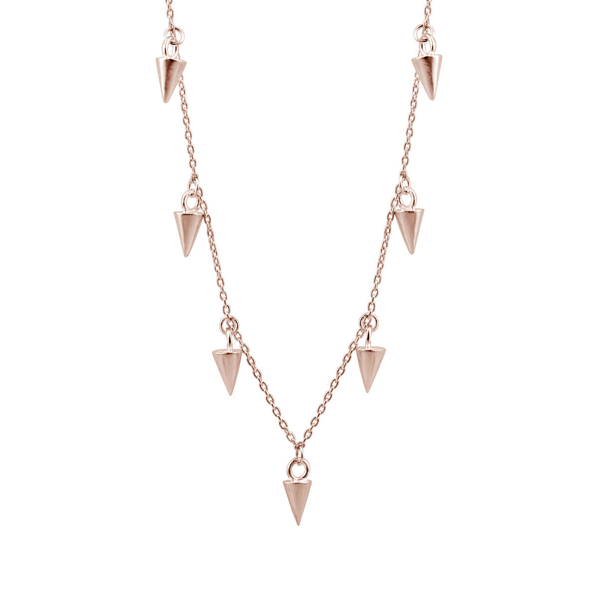 Rose Gold Plated Sterling Silver Multi Spike 16 Inch Necklace