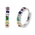 Sterling Silver Rainbow CZ Bar Set 15mm Huggie Hoop Earrings
