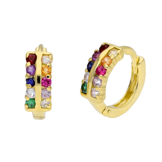 Gold Plated Sterling Silver Rainbow CZ 13mm Huggie Earrings