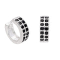 Sterling Silver Black CZ Double Channel Set 12mm Huggie Hoop Earrings