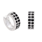 Sterling Silver Black CZ Double Channel Set 12mm Huggie Hoop Earrings