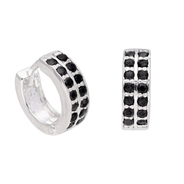 Sterling Silver Black CZ Double Channel Set 12mm Huggie Hoop Earrings
