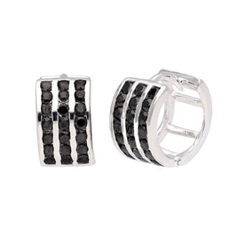 Sterling Silver Black CZ Triple Set 13mm Huggie Earrings