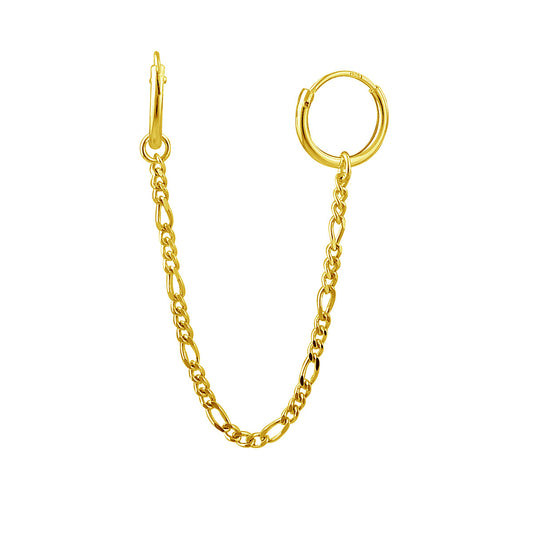 Gold Plated Sterling Silver Figaro Chain Double Hoop Earring