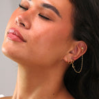 Gold Plated Sterling Silver Ear Cuff Star Stud Chain Earring