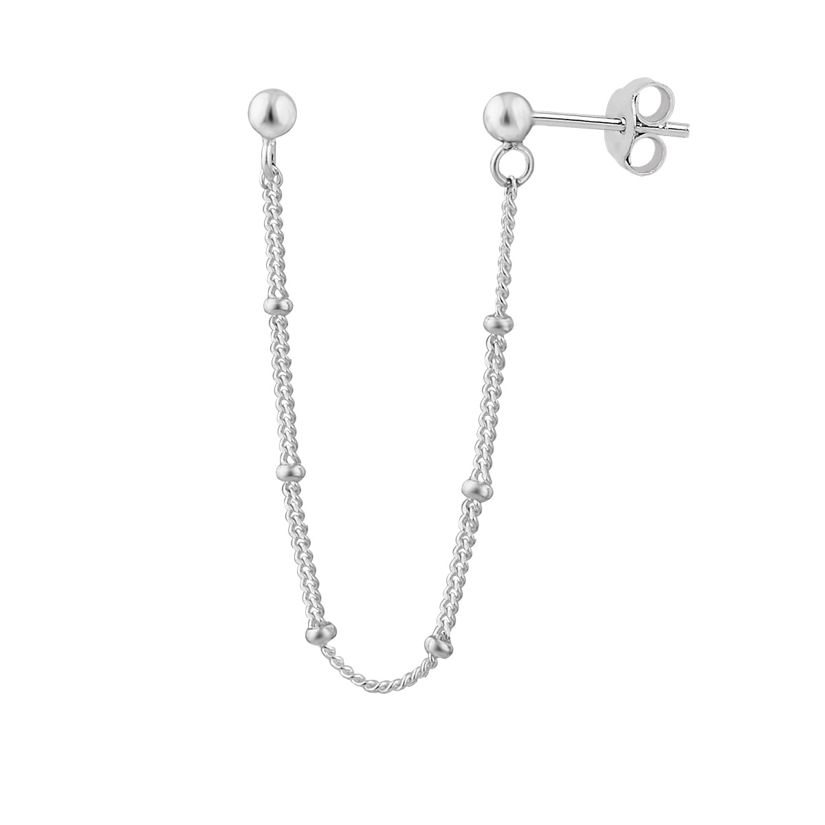 Single Sterling Silver Bobble Chain Double Ball Stud Earring