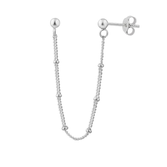 Single Sterling Silver Bobble Chain Double Ball Stud Earring
