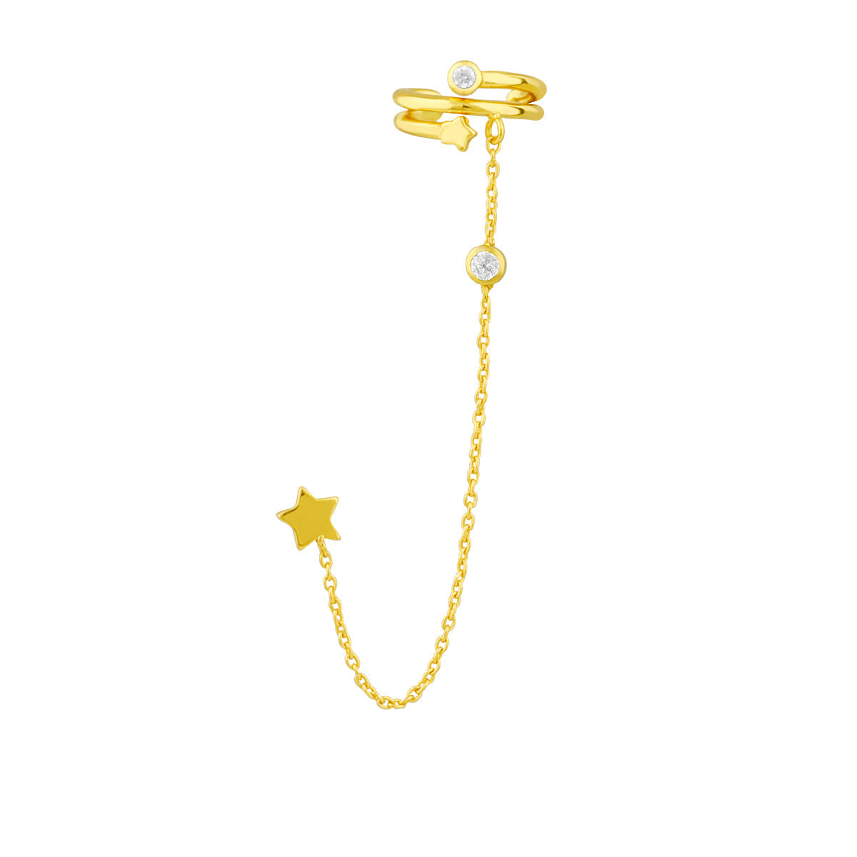 Gold Plated Sterling Silver Shooting Star Ear Cuff Chain Stud Earring
