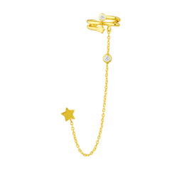 Gold Plated Sterling Silver Shooting Star Ear Cuff Chain Stud Earring