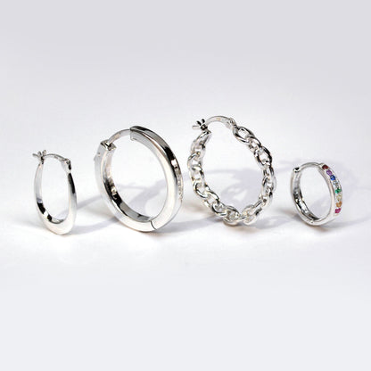 Sterling Silver Long Plain Loop Creole 13mm Hoop Earrings