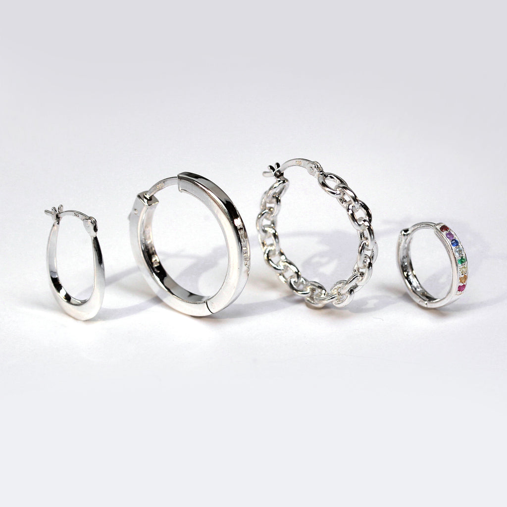 Sterling Silver Square Tube Push Button 25mm Hoop Earrings