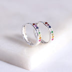 Sterling Silver Rainbow CZ Pave 15mm Huggie Hoop Earrings