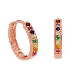 Rose Gold Plated Sterling Silver Rainbow CZ 15mm Hoop Earrings