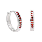 Sterling Silver Garnet CZ Pave 15mm Huggie Hoop Earrings