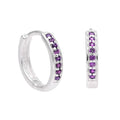 Sterling Silver Amethyst CZ Pave 15mm Huggie Hoop Earrings