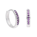 Sterling Silver Amethyst CZ Pave 15mm Huggie Hoop Earrings